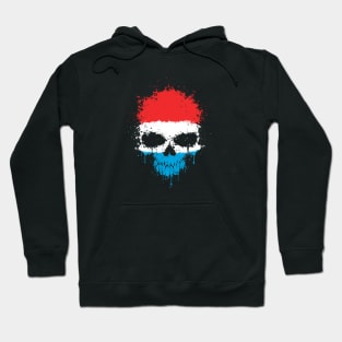 Chaotic Luxembourg Flag Splatter Skull Hoodie